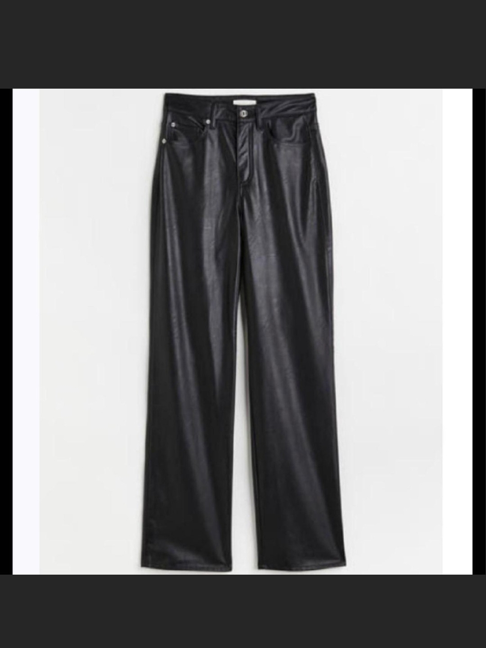 H&M Black Faux Leather Wide-Leg Jeans